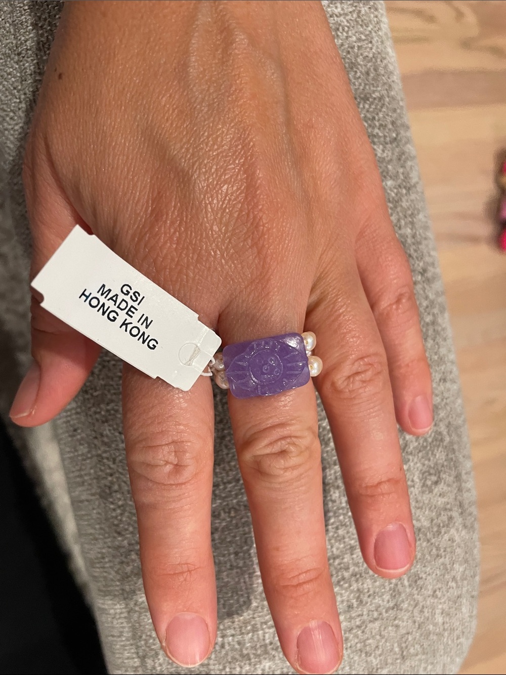 Purple Jade and Pearl Beaded Ring